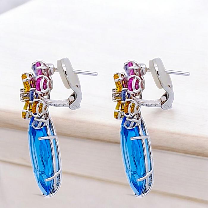 Blue Topaz Diamond Earring 18K / Diamond Jewelry