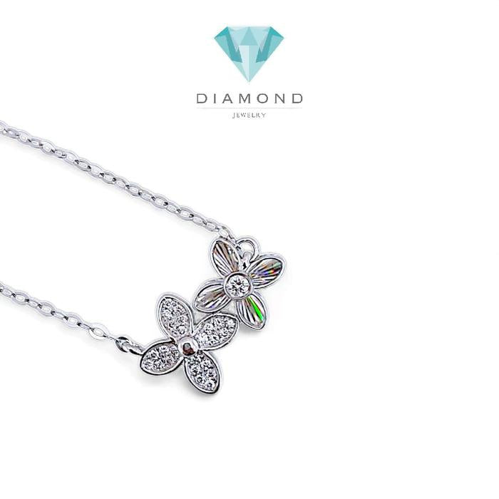 Clover Diamond Duo Flower clover Rainbow Sparkle Necklace 18K / Diamond Jewelry/ kalung berlian duo.clover