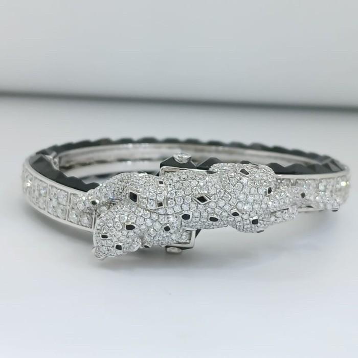 Panther onyx bangle diamond 18k white gold-Diamond Jewelry