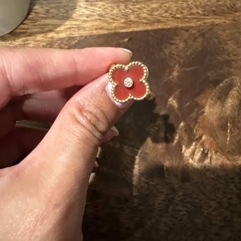 Clover vintage holiday gold ring 18K / cincin Clover merah berlian/ red clover ring /Diamond Jewelry