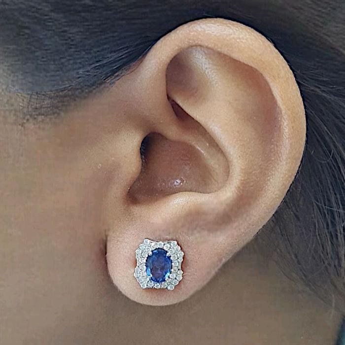 Blue Sapphire Diamond Earring 18K / Diamond Jewelry