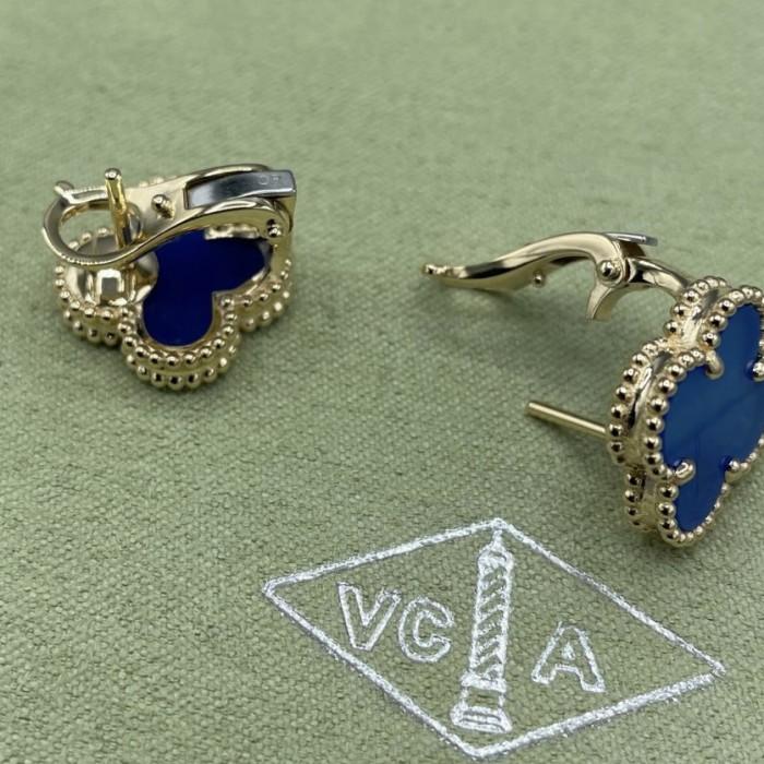 Clover blue agate earring vintage alhambra 18k -Diamond Jewelry-HT