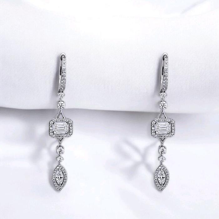Baguette Diamond Earring 2 row marquise 18K / Diamond Jewelry