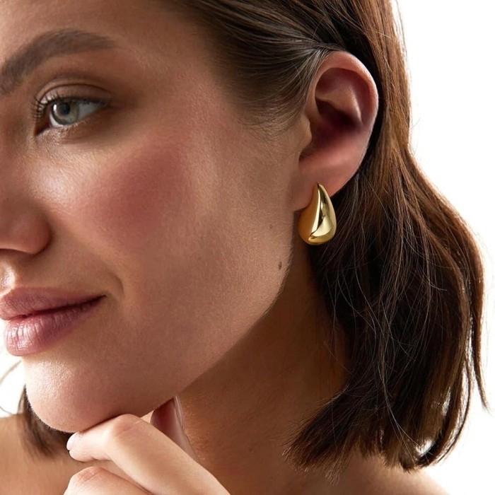 Bola/Tear drop gold 18k earring fashion -Diamond Jewelry-381AMS459LS-382AMS615LS