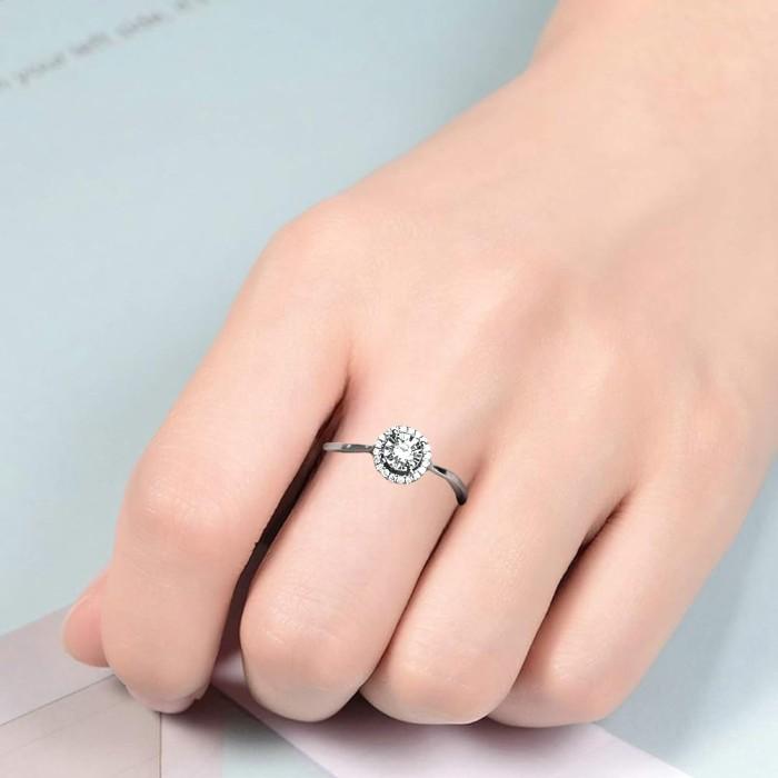 Halo Solitaire Lily Diamond ring 18k -Diamond Jewelry