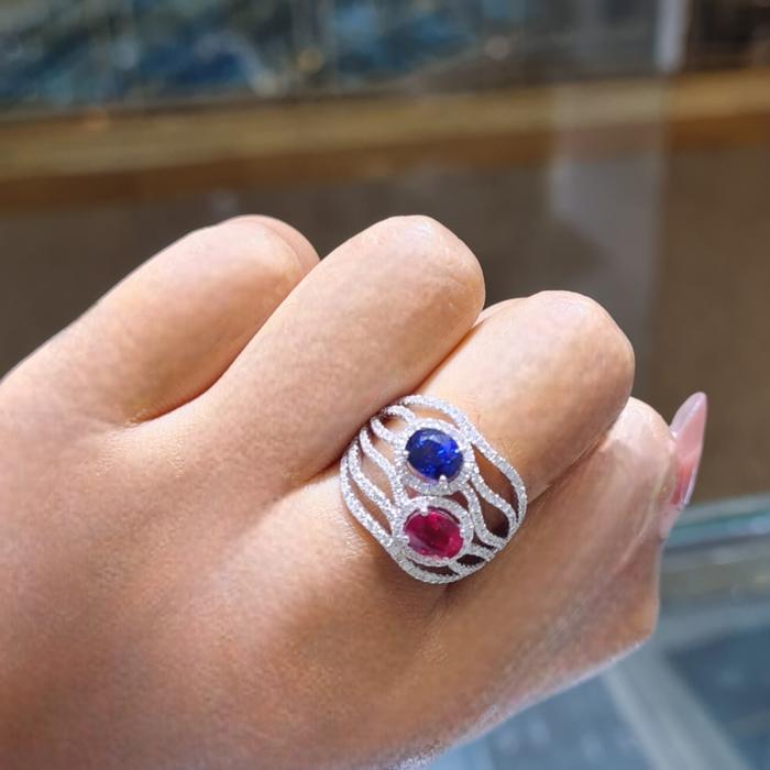 Sapphire Ruby Diamond Ring 18K / Diamond Jewelry