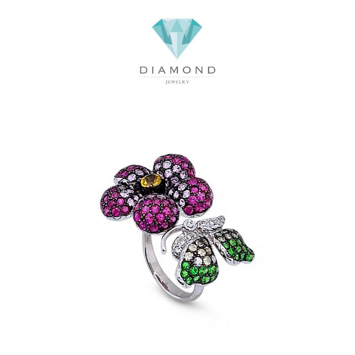 Flower Ruby Diamond Ring 18K / Diamond Jewelrg