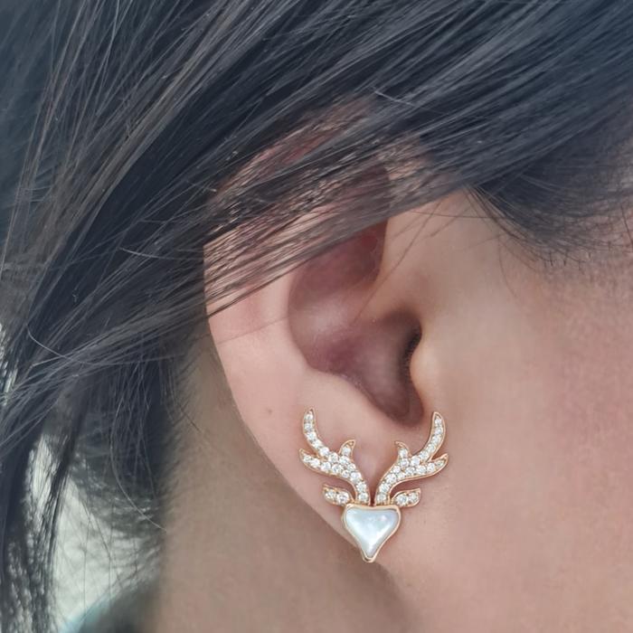 Anting Rusa MOP with Diamond 18K- deer diamond mop earring / Diamond Jewelry