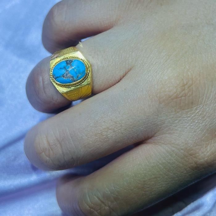 Turqoise blue mans ring 23k / cincin emas batu pria Gold-Diamond Jewelry
