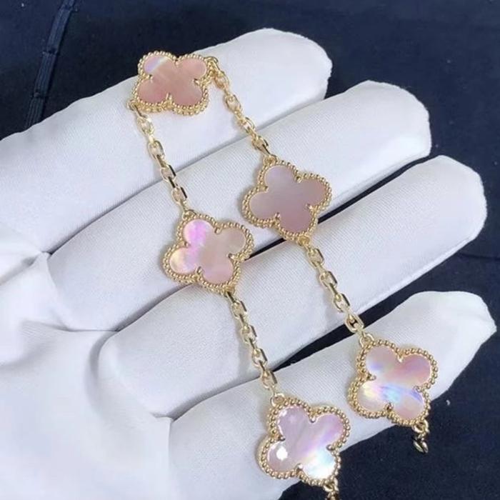 Pink mop clover vintage gold bracelet 18k-Diamond Jewelry