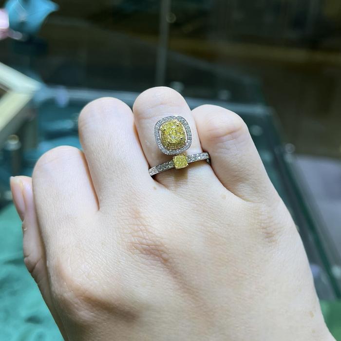 Yellow Cushion Diamond Ring 18k white gold-Diamond Jewelry