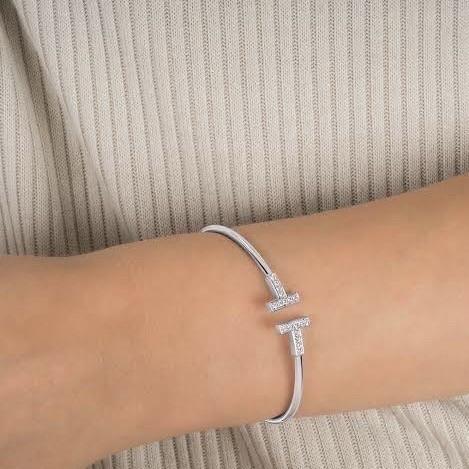 Double T Diamond Bangle white gold 18 K/ T diamond bangle 18k/ T Bangle Gold bracelet