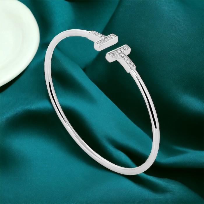 T white bracelet- bangle 18 K with diamond Diamond jewelry