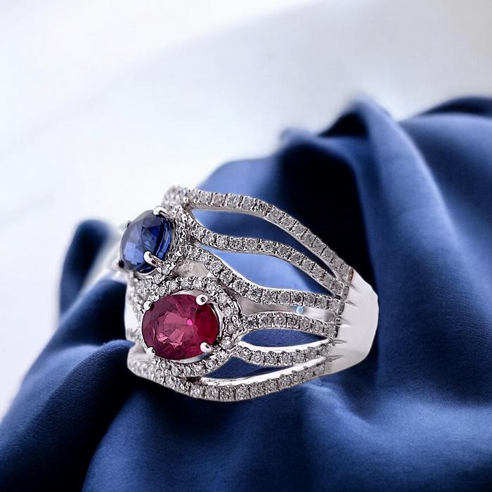 Sapphire Ruby Diamond Ring 18K / Diamond Jewelry