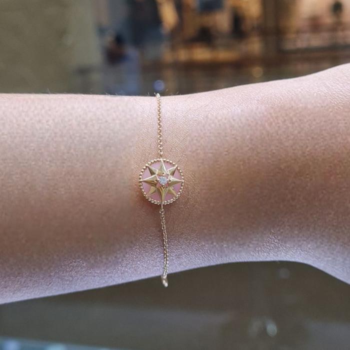 Star Lucky Diamond pink opal Bracelet 18K / Diamond Jewelry