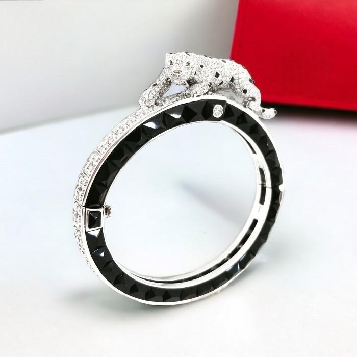 Panther onyx bangle diamond 18k white gold-Diamond Jewelry