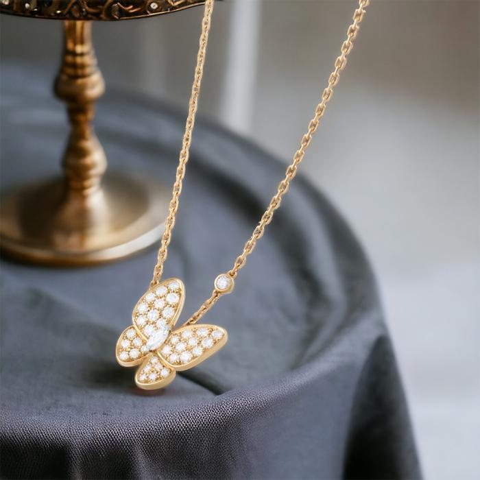 Butterfly diamond necklace 18k gold -Diamond Jewelry