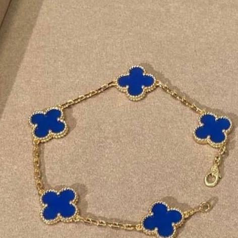 Clover Vintage Blue Agate bracelet vc-Diamond Jewelry