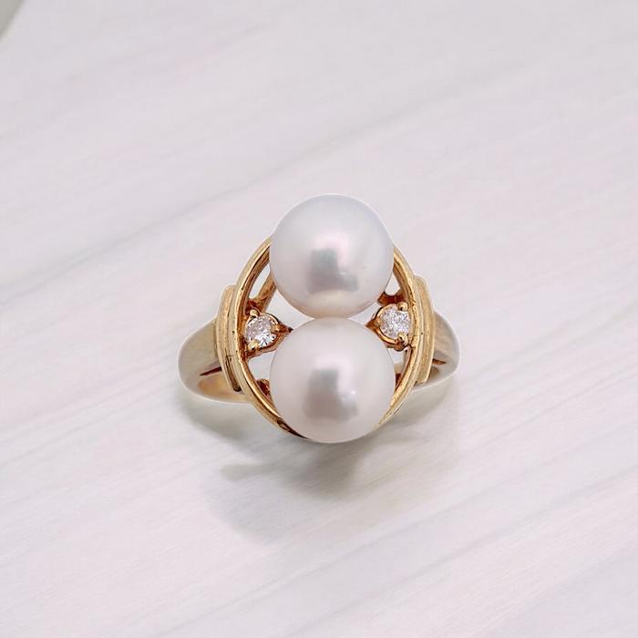 Double Pearl Diamond Ring 18K / Diamond Jewelry