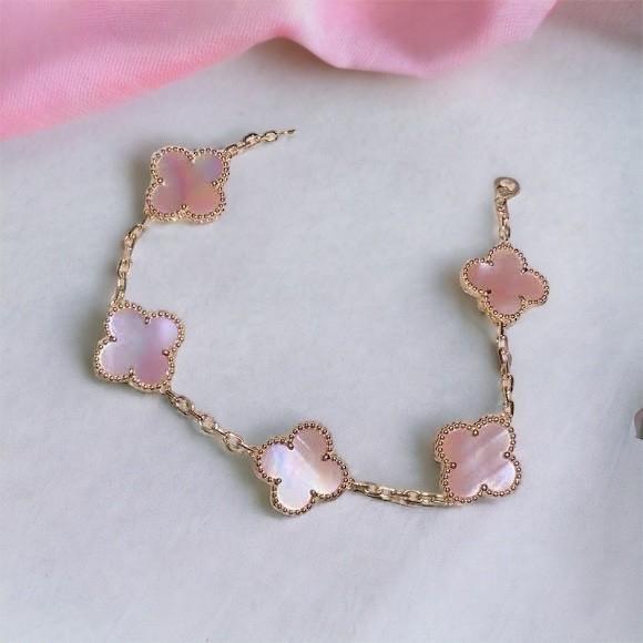 Pink mop clover vintage gold bracelet 18k-Diamond Jewelry