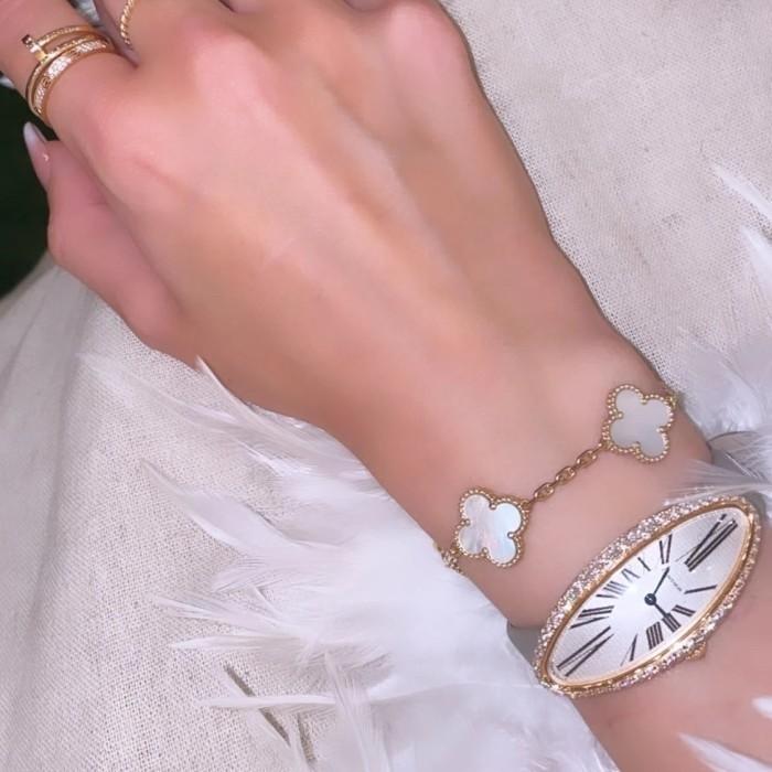 White 5 clover vintage bracelet 18K Gold MOP -Diamond Jewelry/ gelang emas clover putih mutiara