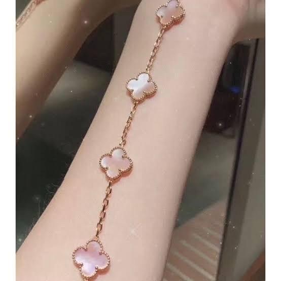 Pink mop clover vintage gold bracelet 18k-Diamond Jewelry