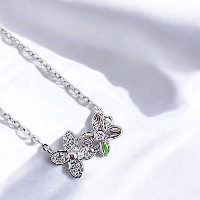 Clover Diamond Duo Flower clover Rainbow Sparkle Necklace 18K / Diamond Jewelry/ kalung berlian duo.clover