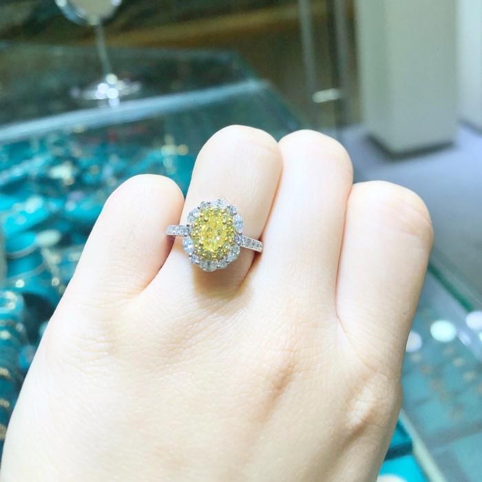 Yellow diamond oval solitaire ring flower- cincin berlian kuning bunga 18k