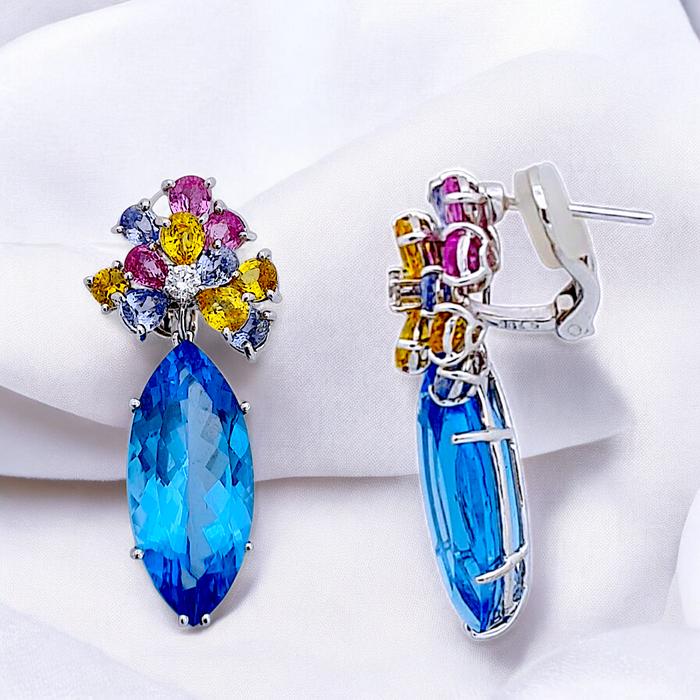 Blue Topaz Diamond Earring 18K / Diamond Jewelry