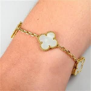 White 5 clover vintage bracelet 18K Gold MOP -Diamond Jewelry/ gelang emas clover putih mutiara