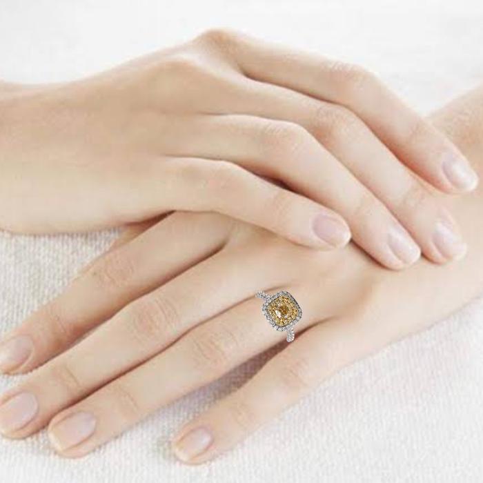 Yellow Diamond Cushion Ring 18k Gold-Diamond Jewelry
