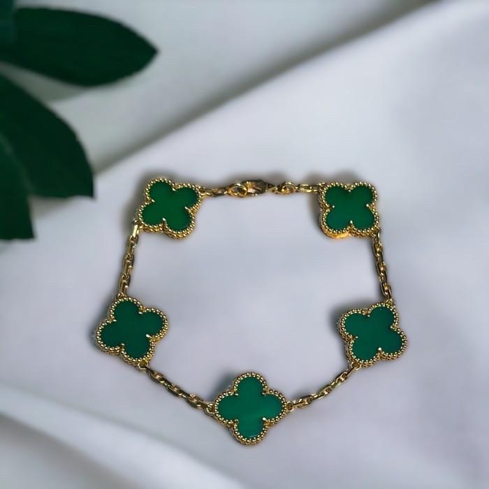 Clover green agate vc bracelet 18k gold-Diamond Jewelry