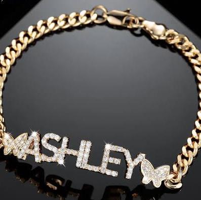 Custom Diamond Bracelet chain 18k Gold/Custom Name bracelet-Diamond Jewery-CUSTOMNAMEBRACELET