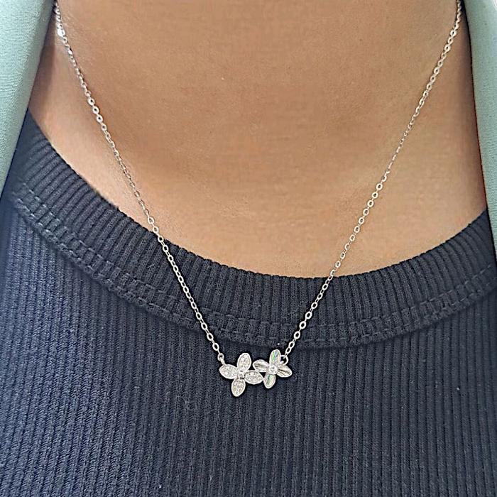 Clover Diamond Duo Flower clover Rainbow Sparkle Necklace 18K / Diamond Jewelry/ kalung berlian duo.clover
