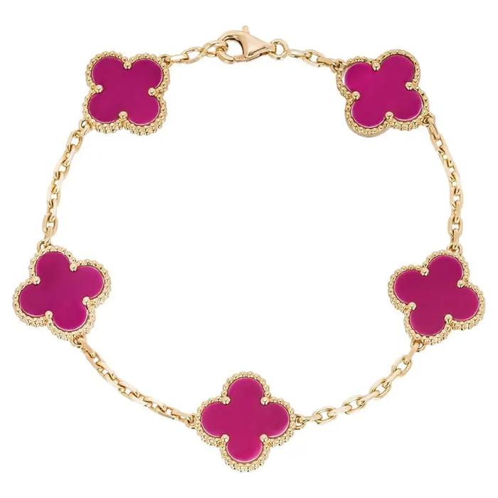 Clover bracelet charnelian red/chalcedony grey 18kGold-Diamond Jewelry-HT