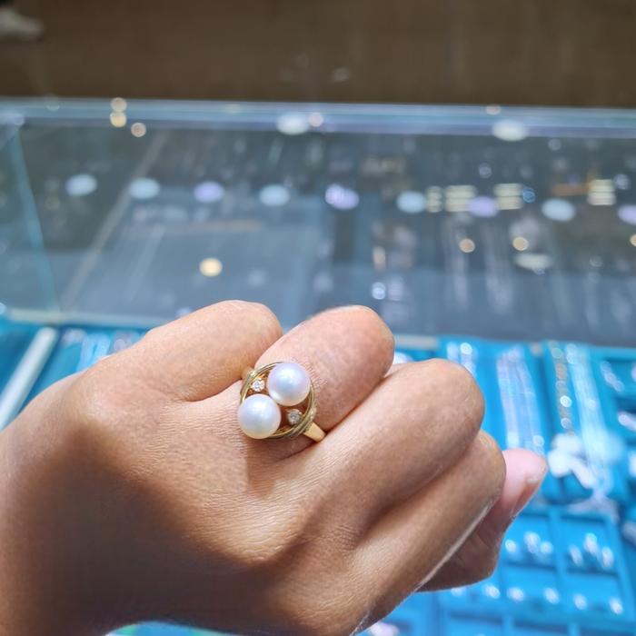 Double Pearl Diamond Ring 18K / Diamond Jewelry