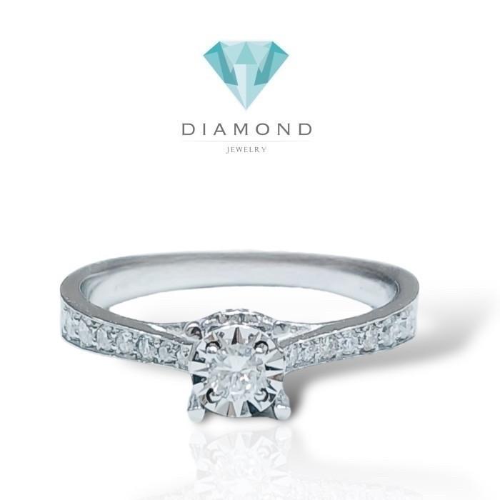Solitaire illusion diamond ring/cincin berlian solitaire Parisian 18k/cincin berlian tunangan berlian emas putih -Diamond Jewelry