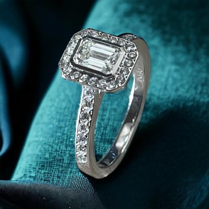 Emerald solitaire diamond ring halo 18k-Diamond Jewelry