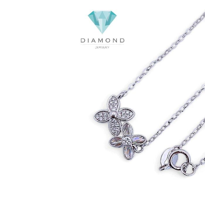 Clover Diamond Duo Flower clover Rainbow Sparkle Necklace 18K / Diamond Jewelry/ kalung berlian duo.clover