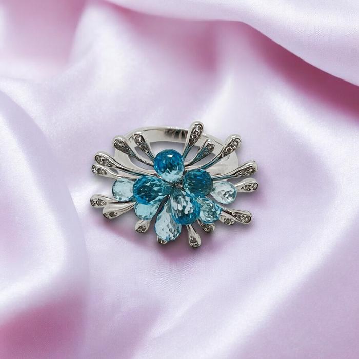 Aquamarine Flower Ring/cincin batu