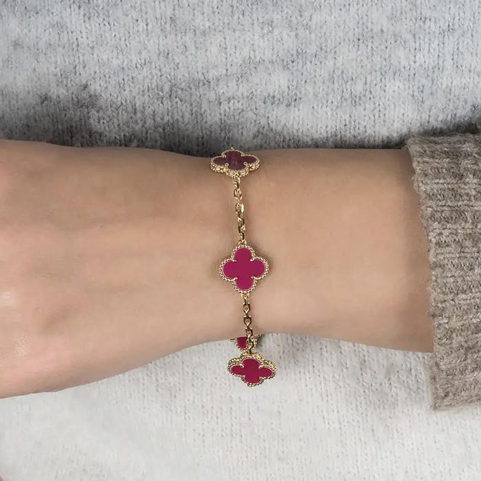 Clover bracelet charnelian red/chalcedony grey 18kGold-Diamond Jewelry-HT