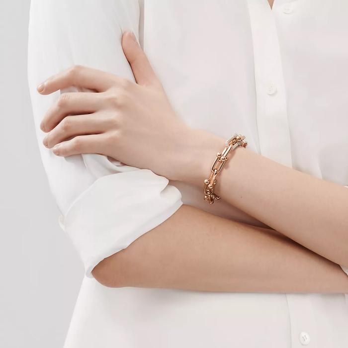 Hardware Large diamond bracelet 18K rose gold-Diamond Jewelry