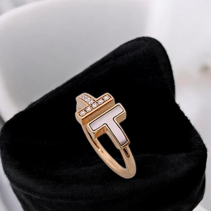 T Diamond MOP Ring 18K -Diamond Jewelry-Double T cincin Berlian Emas Mutiara 18k