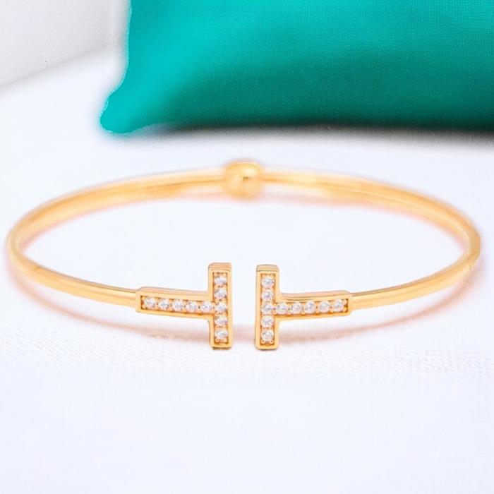 Double T Diamond Bangle white gold 18 K/ T diamond bangle 18k/ T Bangle Gold bracelet