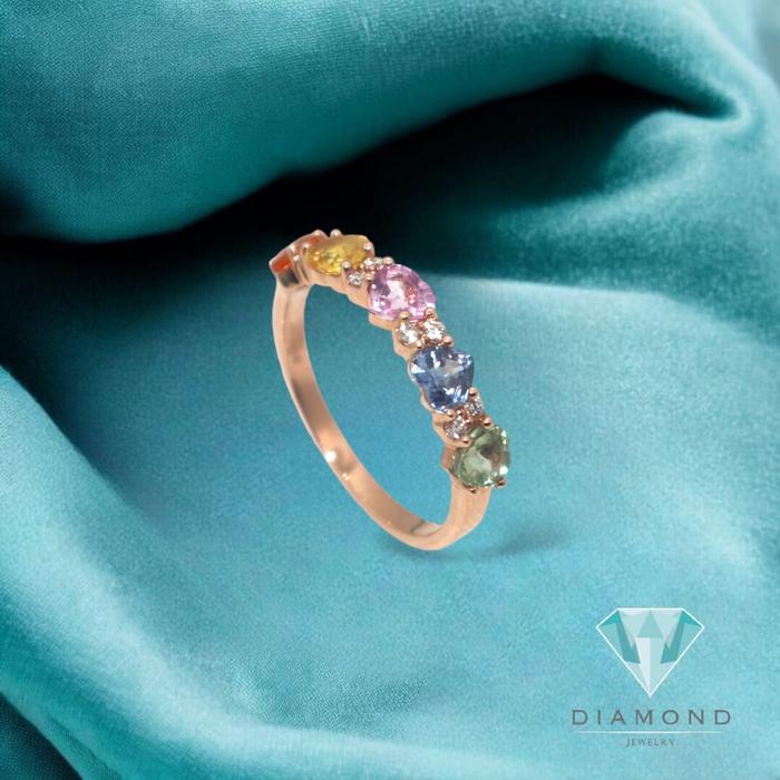 Rainbow diamond ring 18k rose gold-Diamond Jewelry