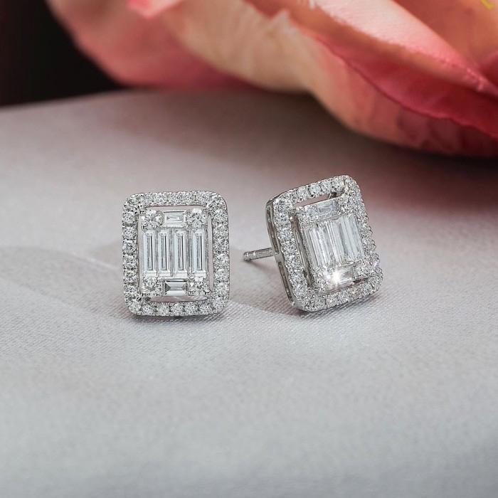 Baguette diamond jacket earring 18k -Diamond Jewelry
