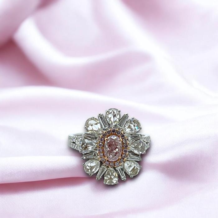 Flower Pink Oval Diamond Ring