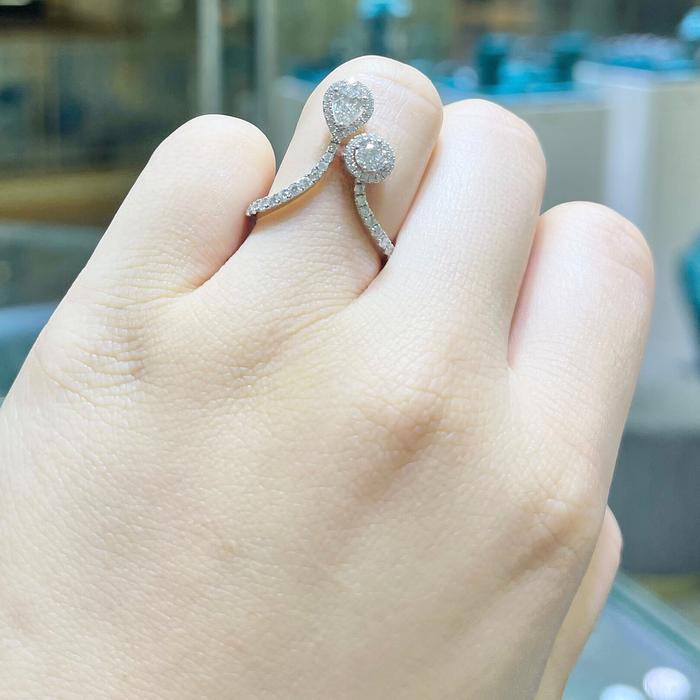 Cincin Berlian duo round oval- cincin beelian oval bulat-Diamond Jewelry