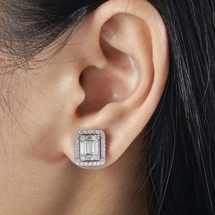 Baguette diamond jacket earring 18k -Diamond Jewelry