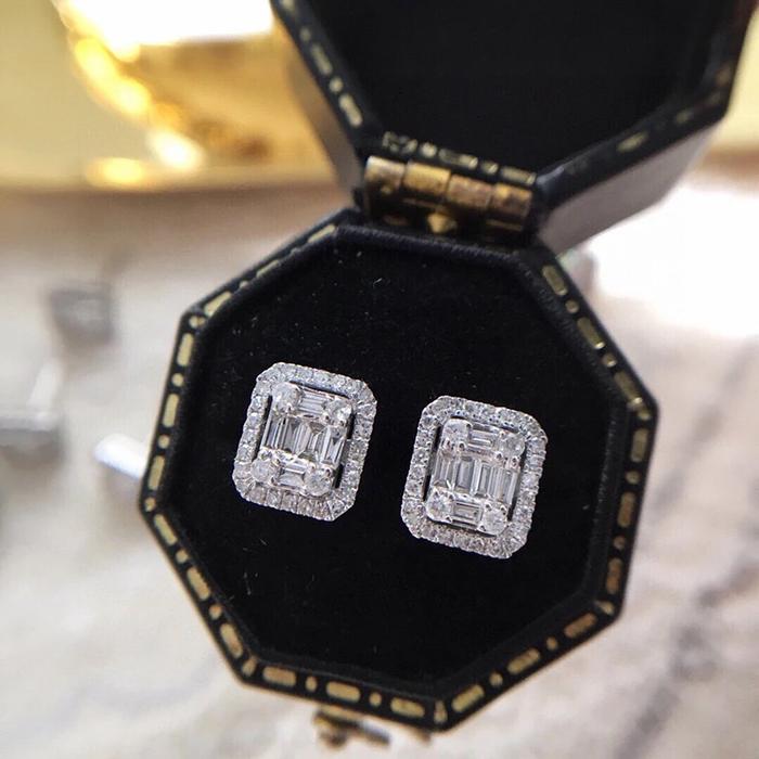 Baguette diamond jacket earring 18k -Diamond Jewelry